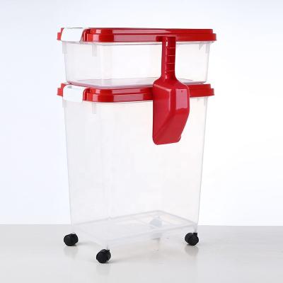 China Freshness Preservation Red Color Easy Move Cat Dog Pet Puppy Food Airtight Storage Bin for sale