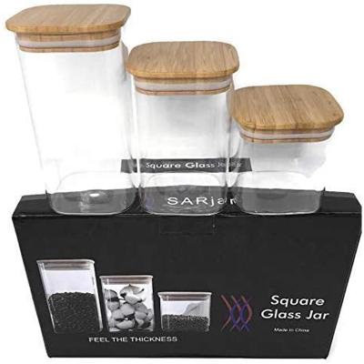 China 3 Pack Sustainable Glass Jar With Clear Bamboo Storage Canister Glass Lid Food Storage Container Jar for sale