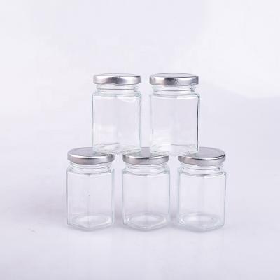 China 10 Packs 85ml Small Storage Jars Sustainable Hexagon Magnetic Glass Spice Jar With Silver Lids Spice Labels for sale