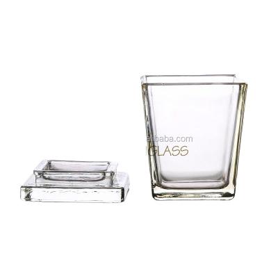 China Square Glass Relighting Candle Jars With Lids Glass Cover Square Glass Soy Wax Scented for sale