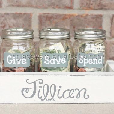 China Best Selling Clear Mason Jar Piggy Bank Wholesale Mason Jar Lids Glass Money Box Home Decor Glass With Hole for sale