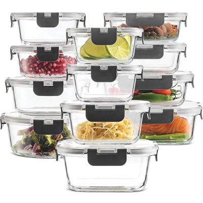 China High Quality 24-Piece Microwavable Glass Food Storage Containers Set Meal Prep Container Glass Lunch Boxes for sale