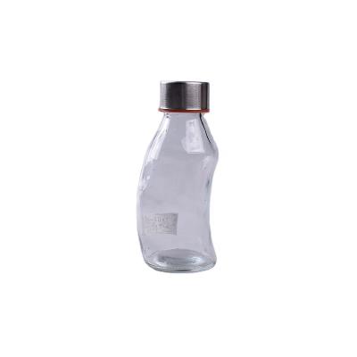 China Beverage Water Bottle Glass With Stainless Steel Quirky Empty Lid And Leak Proof Sauce Bottle Clear, Glass Soda Bottle for sale