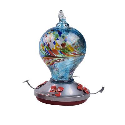 China Automatic Hot Sale Bird Feeder Garden Hand Blown Glass Hummingbird Feeder Hanging Water Drinking Holder for sale