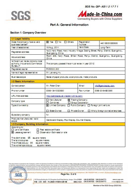 SGS On-site Auditing - GENDISPLAY GROUP INTERNATIONAL LIMITED