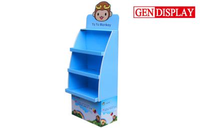 China Baby Bottle Cardboard Display Stand With Three Blue Shelves for sale