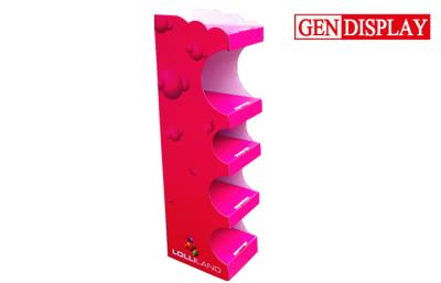 China Foods Floor POP Cardboard Display Stand Pink With Four Tier for sale