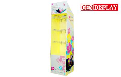 China Durable POP Stickers Floor Cardboard Hook Display With Yellow for sale