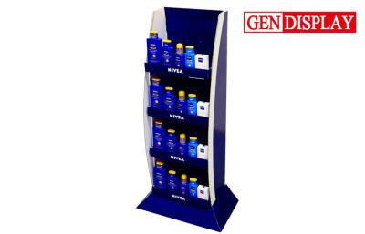 China Retail Blue Cardboard Display Shelves For Nivea Cosmetic Products for sale