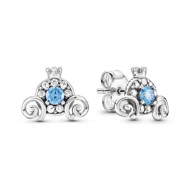 China 2021 Wholesale CLASSIC 925 Sterling Silver Cinderella Pumpkin Carriage Piercing Jewelry Studs Blue Zircon Earrings Wedding Women Gifts for sale