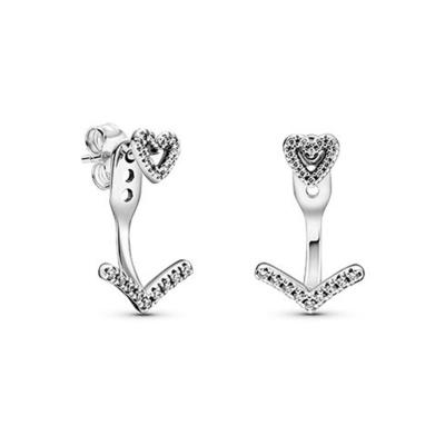 China High Quality Jewelry Sterling Silver Earrings Shining Love Pan 925 Luxury Heart Zircon Wishing V Bone Earrings Women Gifts for sale