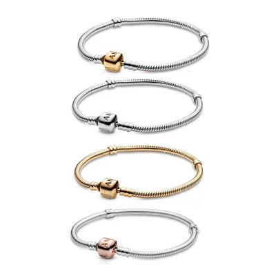 China CLASSIC Fits Pandora Moments Bracelets 925 Sterling Silver Jewelry Letter Clasp Snake Bone Chain Bracelet Women Classic Gifts for sale