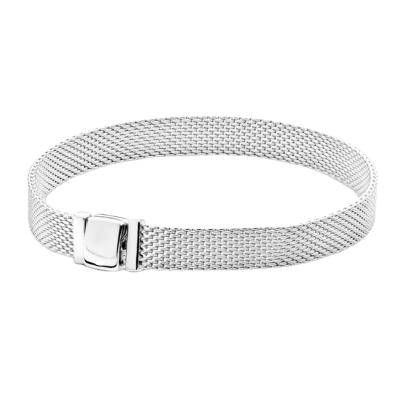 China 2021 Fashion Pan 925 Sterling Silver Square Buckle Mesh Bangle Bracelet Wholesale High Quality Classic Jewelry Mens Womens Gifts W/Box Pouch 2021 for sale