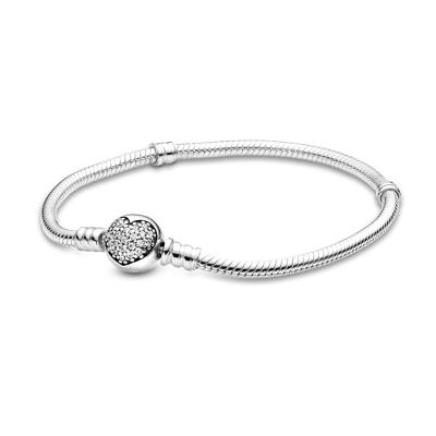 China 2021 Durable Women Jewelry Bracelet Sterling Silver Shining Round Circle Pan 925 Love Heart Snake Bone Chain Bracelet W/Box Pocket for sale