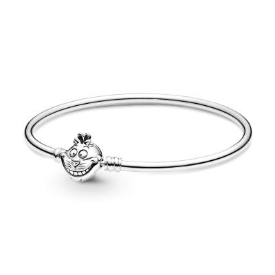 China Hot Sale Fashion Pan 925 CLASSIC Sterling Silver Men Women Gifts W/Box Cartoon Cute Cheshire Cat Silver Bracelet Bangle Classic Pouch for sale