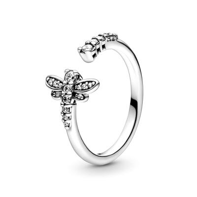 China Sterling Silver Ring Shining Dragonfly Ring Classic Wedding Ring W/Box 2021 Fashion Jewelry Wholesale CLASSIC 925 Smart Open Pocket for sale