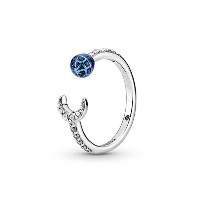 China Wholesale Fits Pandora Jewelry 925 Sterling Silver Ring High Quality 2021 Blue Earth and Moon Ring Open Ring Classic Gift for Women Pocket W/Box for sale