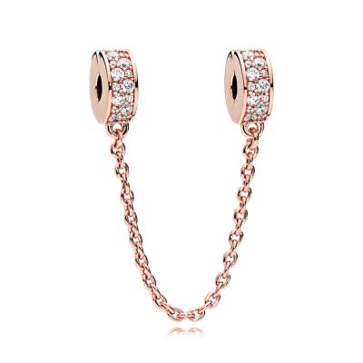 China High Quality Women Wholesale Fashion Jewelry Charm 925 Sterling Silver Rose Gold Sparkling Dangling Safety Chain For DIY Bracelet Making for sale