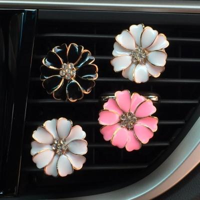 China Luxury Rhinestone Daisy Flower Clip Air Freshener Car Air Freshener Outlet Auto Interior Decor For Girls for sale