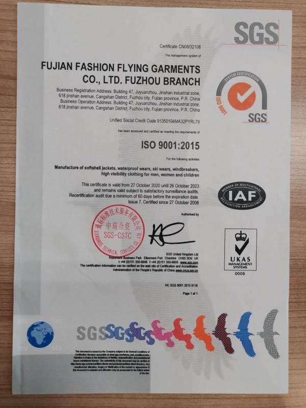 ISO9001 - Fujian Fashion Flying Garments Co., Ltd.