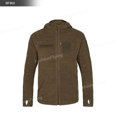 China Full Zipper Safari Military Hooded Double Sides Outdoor Hooded Fleece Breathable Tactical Jacket Men Brushed Fleece Jacket for sale