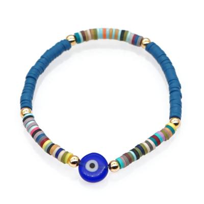 China Modern Rainbow Clay Beads Bracelet Evil Eyes Beads Colorful Soft Polymer Clay Spacer Charm Bracelet Bangle for sale