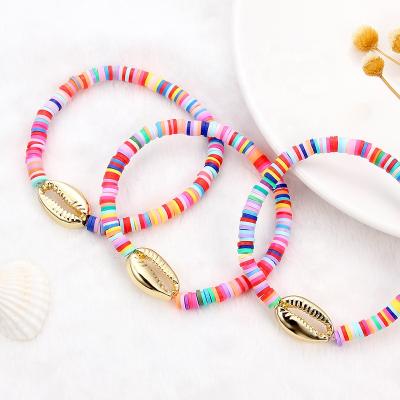 China Other Summer Beach Shell Fashion Polymer Clay Alloy Shell Stretch Bohemia Rainbow Bracelet for sale