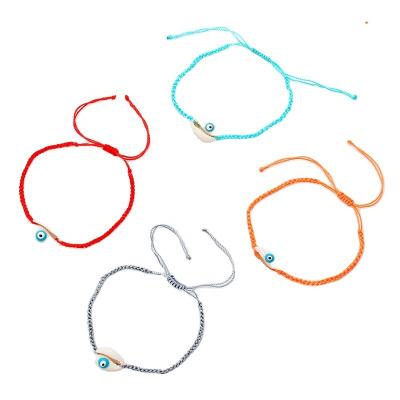 China Blue Eyes Shell Charm Adjustable Chain Hand Knitted Bracelet European and American Casual/Sporty Bohemian Set for sale