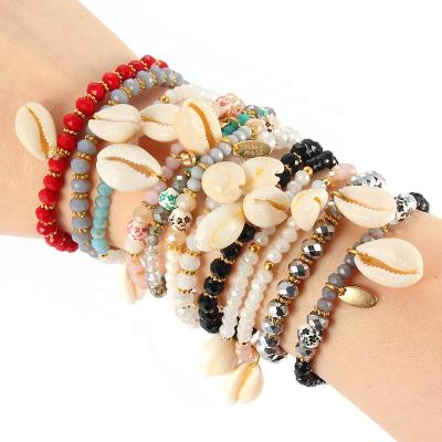 Китай Wholesale Fashion BOHEMIA Creative Crystal Glass Beads With Shell Charm Bracelet For Women продается