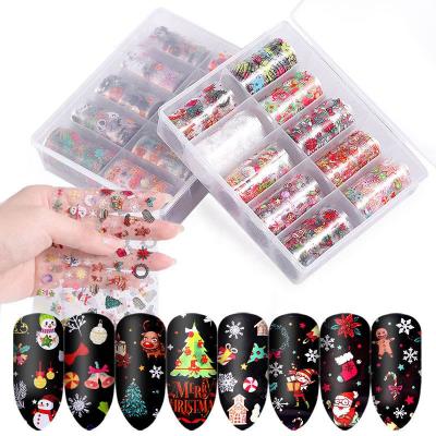 China Nail Charms Hot Sale 10Pcs /Box Mixed Color Christmas Nail Foil Transfer Paper Nail Stickers For Nail Art DIY Decoration for sale