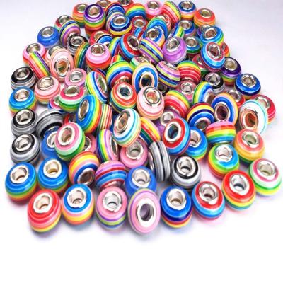 China New Modern Colorful Striped 14mm Large Hole Plastic/Resin Flat Round Beads For DIY Jewelry Making Accessories Te koop