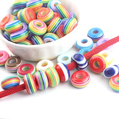 Cina Modern Wholesale 8x14mm Rainbow Striped Resin Beads Big Hole Colorful Bead For Jewelry Making Bracelet DIY in vendita