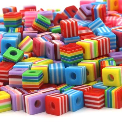 China Modern Wholesale Multi Color 8*8mm Square Diameter Hole Resin Loose Beads For DIY Craft Jewelry Making Accessories à venda