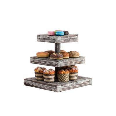 China Stocked Handmade Handmade Vintage Country Style Wooden Cupcake Holder 3 Tier for sale