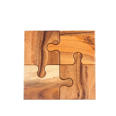 China Sustainable Unique Rustic Jigsaw Table Design Decoration Household Wooden Coasters For Drinks for sale