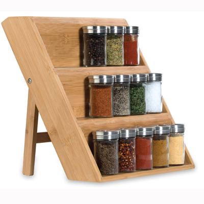 China Nautral Eco-friendly Minimalist Space Saving Kitchen Storage Bamboo Waterproof Spice Rack for sale