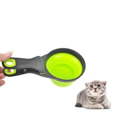 China JXANRY Folding Stored Bowl For Pet Food Spoon Sealed Bag Cat Food Measuring Cup Dog Folding Cup With Cover for sale