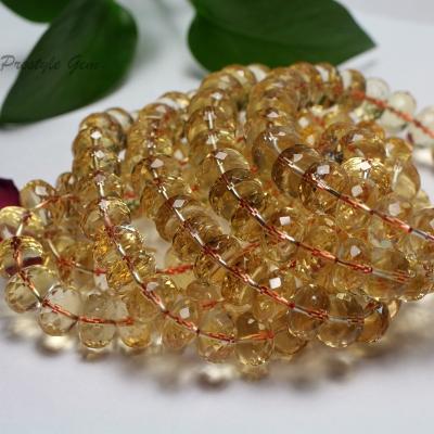 China Natural Gemstones Wholesale Bracelet A+ Natural Citrine Faceted Rondelle Quartz Beads For Jewelry Making DIY Women Gift for sale