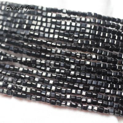 China Natural Gemstones Wholesale Natural Black Spinel 2.4mm Faceted Loose Stone Cube Beads For Jewelry Making Diy Design for sale