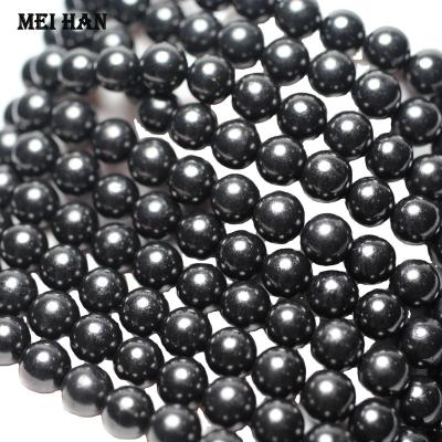 China Natural Gemstones Wholesale 8mm Russia Shungite Natural Mineral Gemstone Semi Precious Stone Loose Beads For Jewelry Making for sale