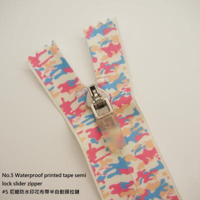 China Miti Color No.5 Viable Waterproof Zipper Pin Lock Slider Printed Tape 60 70 80 90cm for sale