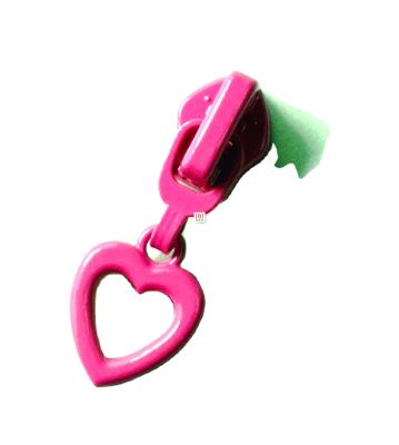 China Special design heart zipper puller nickel free pink painted metal zipper slider puller for handbag for sale