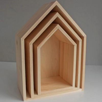 China Custom Viable Wooden Shape Factory Wall Mounted Decorative Wood Storage Box for sale