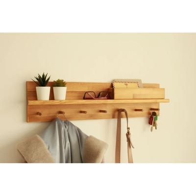 China Entryway Expandable Bamboo Wall Mounted Hanging Shelf Wooden Coat Hooks Shelf For Wall for sale