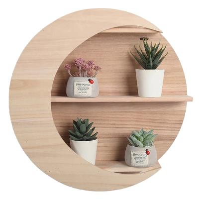 China Sustainable Color Round Log Frame Wall Frame Floating Wood Shelf for sale