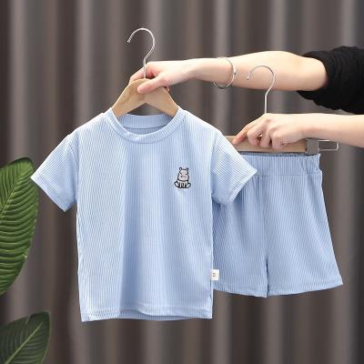 China Hot Selling Breathable Kids Summer Home Clothes Casual Two Piece Short Sleeve Top + Pants Baby Boy And Girls Pajamas for sale