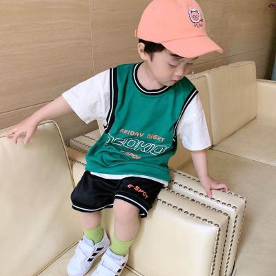 China Spandex/Polyester Summer Kids Clothes Wholesale Custom Basketball Jersey 2pcs Boys Short Sleeve Shorts Kids Clothing Set for sale