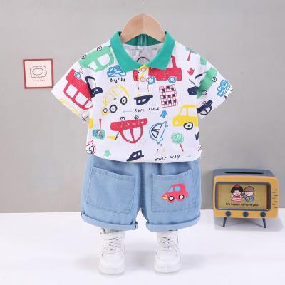 China Hot Sale Casual Summer Kids Short Sleeve Suit 2Pcs Cartoon Baby Boy Clothing Sets Summer T-shirts Pants Wholesale for sale