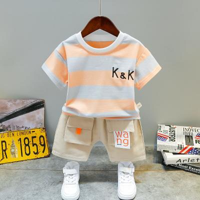 China 2022 Children's Clothing Boy Summer Casual Striped T-shirts Kids Clothing Set 1-5Y Toddler Fashion Suit Wholesale for sale