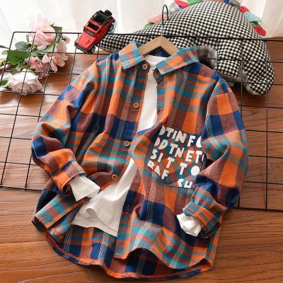 China New Fashion Boys Clothing Cheap Cotton Anti-Shrink Casual Long Sleeve Slant Shoulder Plaid Boy Shirt for sale